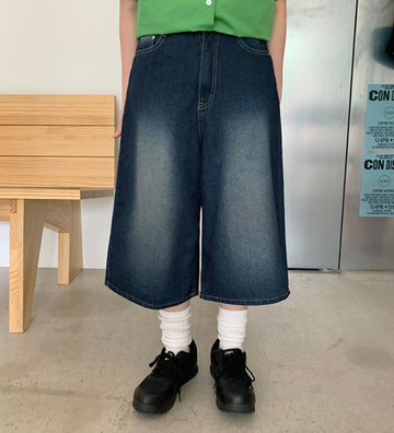 Hensha Washing Bermuda Wide Denim Pants